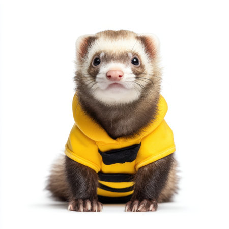 A charming ferret in a cute yellow and black striped outfit, ready to capture hearts with its adorable look and playful demeanor. Perfect for pet lovers.の素材