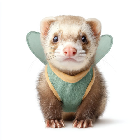 A charming ferret wearing a whimsical butterfly-winged outfit captures attention with its playful personality and sweet expression, perfect for any animal lover's collection.の素材