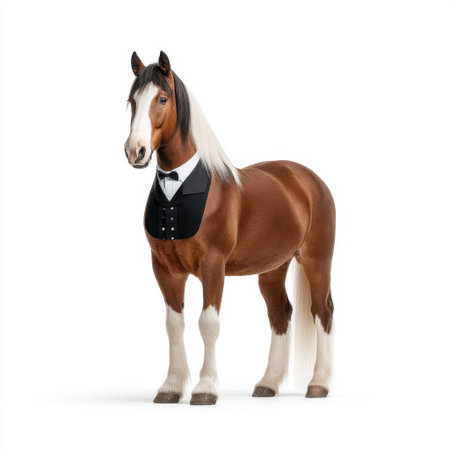 A stunning horse dressed in a formal tuxedo, radiating charm and elegance. Ideal for creative projects, this playful animal portrait captures unique style and personality.の素材