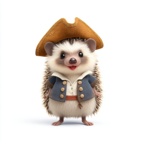 This delightful hedgehog character, dressed as a pirate, showcases a whimsical charm that appeals to children and audiences seeking playful and adventurous themes.の素材