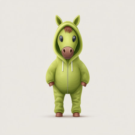 This playful cartoon horse character in a vibrant green hoodie embodies fun and creativity, making it perfect for children  stories and engaging illustrations.の素材