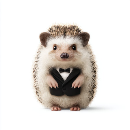 This charming hedgehog in a tuxedo radiates cuteness and elegance. Perfect for celebrating special moments, this whimsical pet adds joy and personality to any occasion.の素材