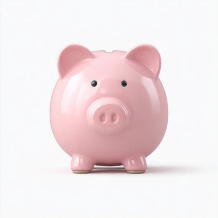 This cute pink piggy bank on a white background represents the concept of saving money and budgeting, making it a perfect visual for finance-related themes and discussions.の素材