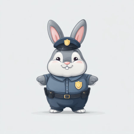 Playful and charming cartoon rabbit dressed as a police officer, perfect for children's books or playful projects. The friendly design appeals to young audiences and adds joy.の素材