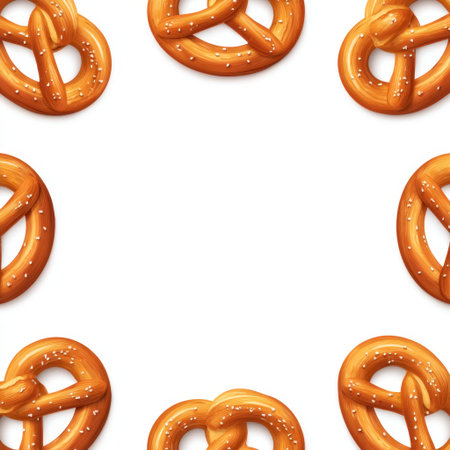 This image features a circular arrangement of soft pretzels adorned with sesame seeds, suitable for showcasing culinary delights or food projects.の素材