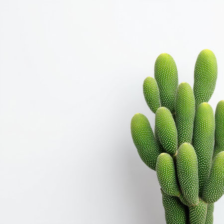 A visually striking green cactus showcasing unique shapes against a minimalist white background, perfect for modern decor, creative design projects, and nature-inspired themes.の素材