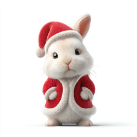 This charming rabbit in a Santa outfit captures the essence of holiday cheer, making it ideal for festive illustrations, cards, or decorations for the season.の素材