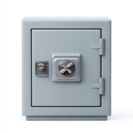 A sturdy grey metal safe designed for optimal security and protection of valuables and important documents, suitable for home or office use.の素材