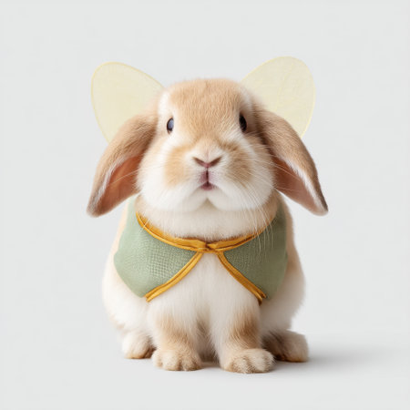 This charming bunny with fairy wings and a cute outfit captures joy and innocence, making it an ideal choice for creative animal-themed projects and illustrations.の素材