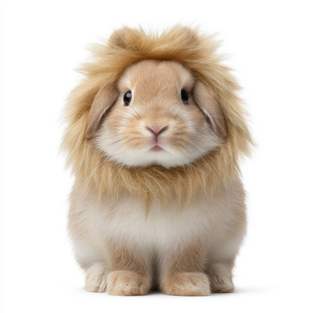 This delightful image features a bunny with a lion mane, exuding charm and playfulness. Perfect for designs and projects that celebrate creativity and joy in animals.の素材
