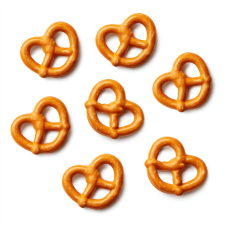 These small heart-shaped pretzels are perfect for adding a playful touch to any snack arrangement. Ideal for food photography and festive occasions.の素材