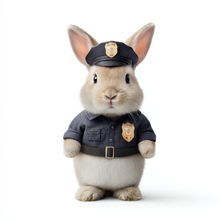 This adorable bunny dressed as a police officer brings a touch of whimsy and charm, perfect for illustrating themes of fun, fantasy, and creativity.の素材