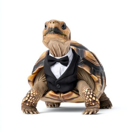 A charming tortoise dressed in a tuxedo adds a whimsical touch to any project. This playful animal depicts elegance and creativity in a delightful manner.の素材