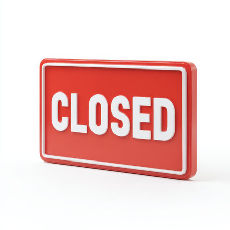 This image features a bold red closed sign with striking white letters. It is perfect for conveying business closure messages in various professional settings.の素材