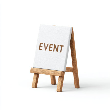 Simple wooden easel displaying a blank advertising sign for event promotion. Perfect for customizable announcements and enhancing creative spaces at various occasions.の素材