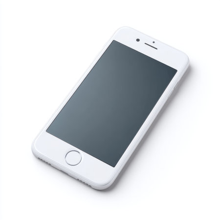 A minimalist white smartphone showcased on a clean surface, perfect for illustrating modern technology, communication, and lifestyle concepts in various settings.の素材