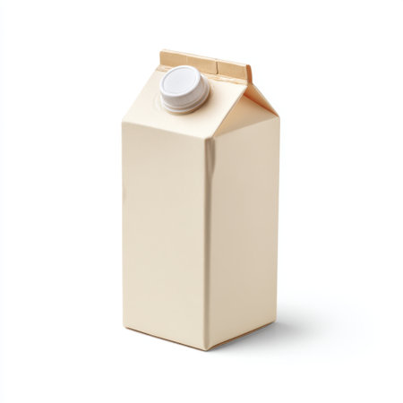 Simple beige milk carton with a secure cap, ideal for various beverages. Perfect for showcasing minimalism in food and drink packaging for marketing purposes.の素材