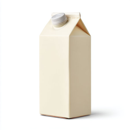 This simple milk carton design offers a clean and modern aesthetic, perfect for kitchen settings or food photography. Ideal for promotional purposes with its elegant look.の素材