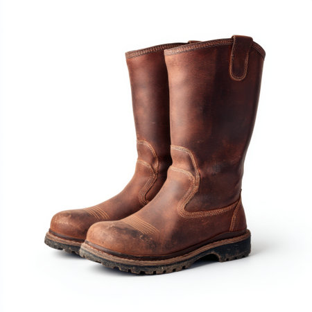 These vintage leather work boots offer a rugged design ideal for outdoor activities and various job sites, emphasizing durability and practical style for everyday wear.の素材