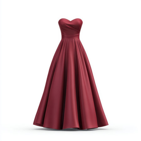 This stunning burgundy dress features a sweetheart neckline and a flowing skirt, ideal for formal events, proms, and weddings. Its elegant design captures timeless beauty.の素材