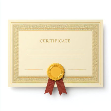 A beautifully crafted certificate design featuring a decorative border and a golden seal with a red ribbon. Perfect for showcasing achievements and honors in various settings.の素材