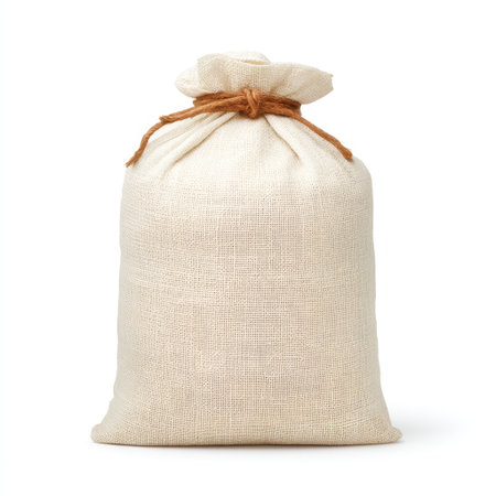 A simple natural fabric bag with twine closure, perfect for crafts, gifts, or storage. Its lightweight design makes it a versatile choice for eco-friendly packaging.の素材