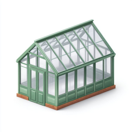 This image showcases a modern greenhouse with glass panels and a wooden base, perfect for plant lovers seeking a stylish and functional growing environment.の素材