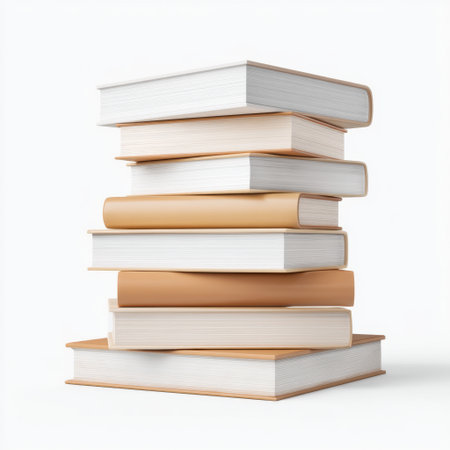 A simple and organized stack of books on a white background, ideal for projects related to education, creativity, and literary themes, inspiring knowledge and learning.の素材