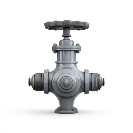 A detailed and high-quality render of a gray industrial valve with a control handle. Ideal for plumbing, water supply, and infrastructure projects. Perfect for showcasing design and functionality.の素材