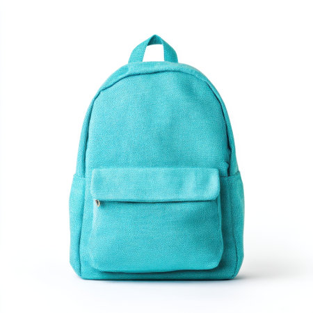 A vibrant turquoise backpack perfect for daily use or travel adventures. Lightweight, stylish, and designed for comfort, it features ample storage and a front pocket.の素材
