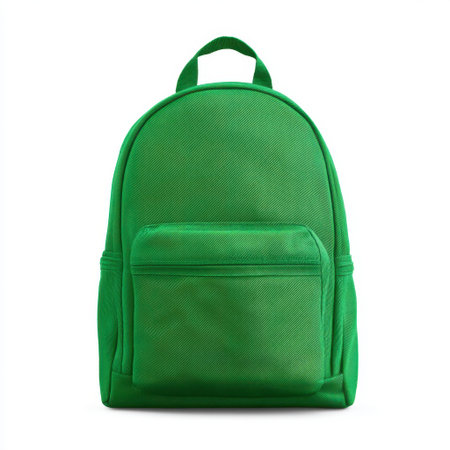 This bright green backpack features a zippered pocket and a durable design, ideal for school, travel, or outdoor activities, catering to all ages.の素材