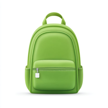 A vibrant green backpack featuring a sleek and smooth design, ideal for students or travelers looking for a stylish yet practical accessory for daily use.の素材