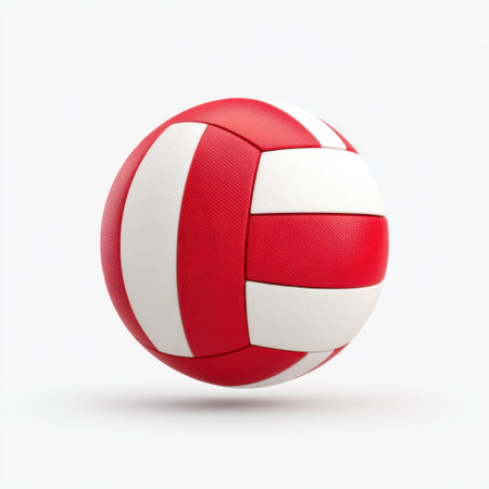 This striking red and white volleyball features a distinctive design, perfect for themes related to sports, fitness, competitions, and teamwork in any setting.の素材