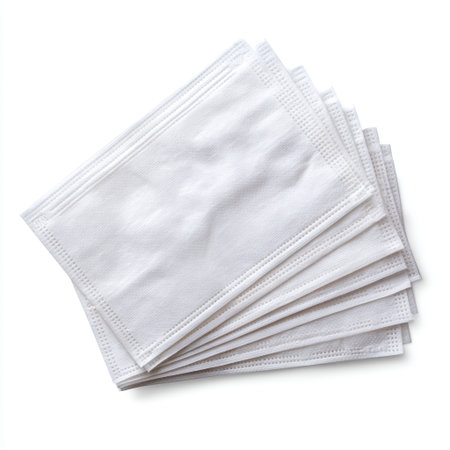 A neat stack of clean disposable paper napkins ready for use in dining settings. Ideal for restaurants, cafes, or home events, enhancing hygiene and convenience.の素材