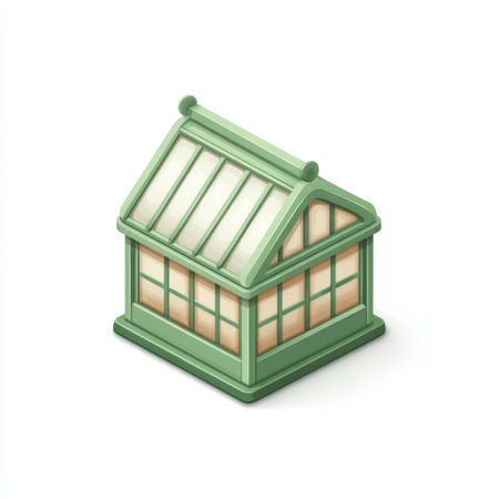This charming greenhouse showcases elegant glass panels, perfect for nurturing plants and enhancing any garden space. Ideal for nature lovers and creative projects.の素材