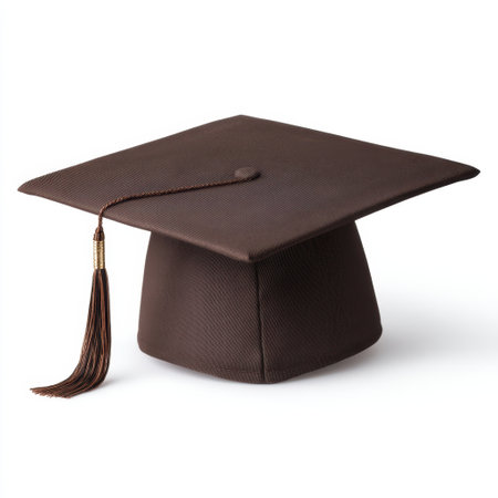 This image features a brown graduation cap with a tassel, perfect for representing academic achievement and celebration in educational themes.の素材