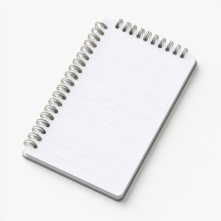 A blank spiral-bound notebook rests on a clean surface, offering endless possibilities for notes, sketches, or creative ideas. Ideal for various applications.の素材