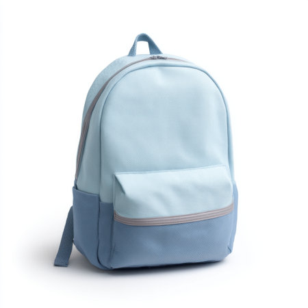 A stylish light blue backpack perfect for students and professionals, featuring spacious compartments and comfortable straps, ideal for daily activities and travel.の素材
