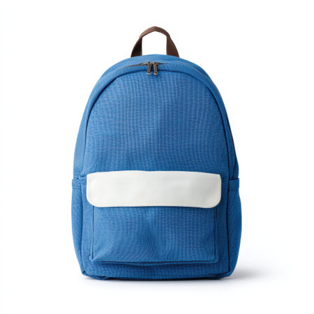A stylish blue backpack featuring a white front pocket, perfect for casual outings, school, or outdoor adventures. Durable material ensures long-lasting use.の素材