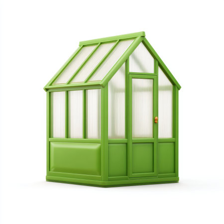Explore a vibrant green greenhouse that serves as a perfect space for gardening enthusiasts, ideal for growing plants and enjoying outdoor beauty.の素材