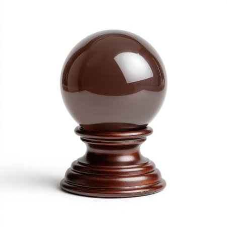 This captivating brown glass orb rests on a polished wooden stand, presenting an elegant decorative element for any interior space. Ideal for creating a mystical ambiance.の素材