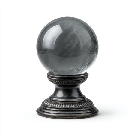 This elegant crystal ball sits on a beautifully detailed pedestal, perfect for themes of mystique and spirituality. Ideal for various artistic and creative projects.の素材