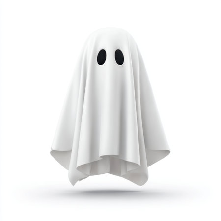 A whimsical ghost costume ideal for Halloween festivities. This playful spirit features a classic design in simple white fabric, perfect for parties and celebrations.の素材