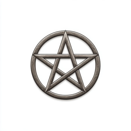 Detailed metallic pentagram enclosed within a circular frame, featuring rustic textures ideal for symbolic artwork or spiritual themes in various creative projects.の素材