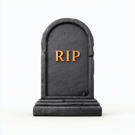 A solitary gravestone featuring the text RIP, symbolizing themes of loss, memory, and eternity. Ideal for projects related to history, culture, and spirituality.の素材