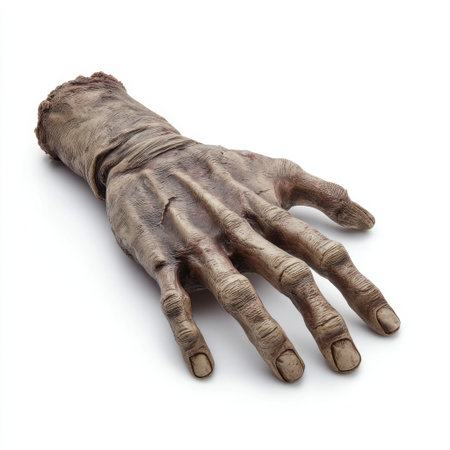 This realistic severed zombie hand prop adds a creepy touch to any Halloween decoration. Perfect for haunted houses, theatrical events, or horror-themed parties, it enhances the fright factor.の素材