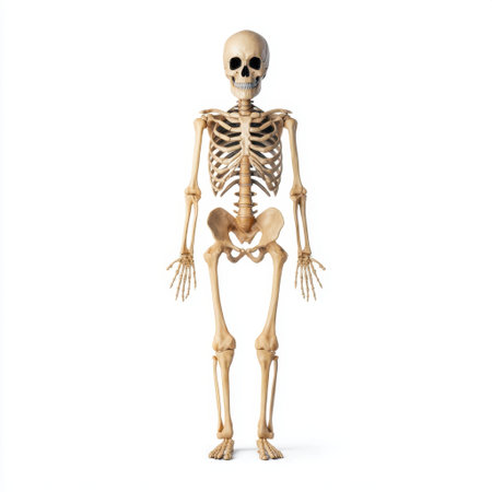 High-quality realistic skeleton model for educational purposes, perfect for anatomy studies, medical illustrations, or classroom use. Clear details enhance learning.の素材
