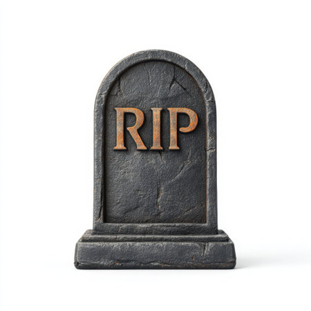 A weathered tombstone displaying the letters RIP, representing the themes of loss and memory. Ideal for projects focused on history, spirituality, or Halloween.の素材