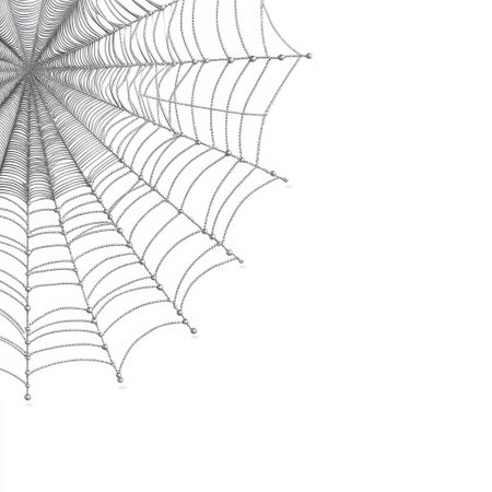 Captivating close-up of a silver spider web showcasing intricate patterns and glimmering dew droplets that enhance the beauty and symmetry of nature's design.の素材