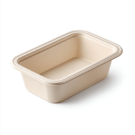 Simple beige rectangular container designed for food storage, meal prep, or takeout services. Ideal for both home and restaurant use, promoting convenience and organization.の素材